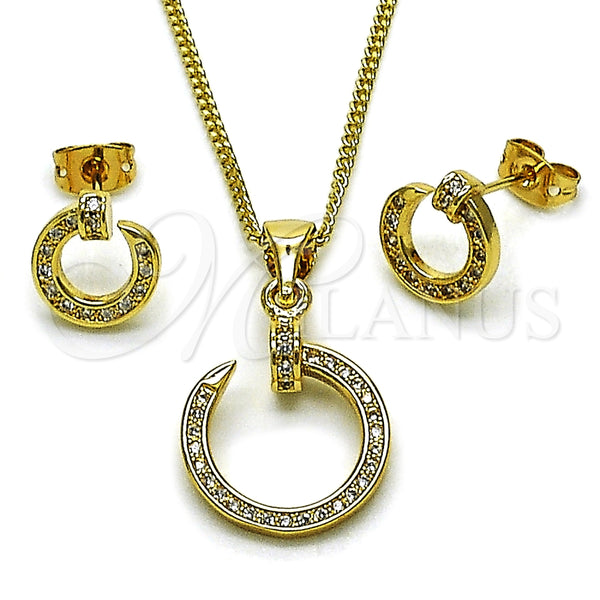 Juego de Arete y Dije de Adulto 10.342.0293 Oro Laminado, Diseño de Clavo, con Micro Pave Blanca, Pulido, Tono Dorado