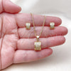 Juego de Arete y Dije de Adulto 10.342.0295 Oro Laminado, con Micro Pave Blanca, Pulido, Tono Dorado
