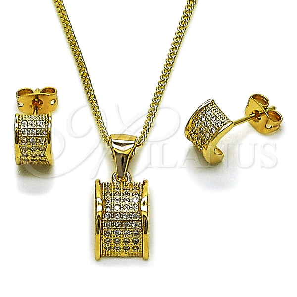 Juego de Arete y Dije de Adulto 10.342.0295 Oro Laminado, con Micro Pave Blanca, Pulido, Tono Dorado