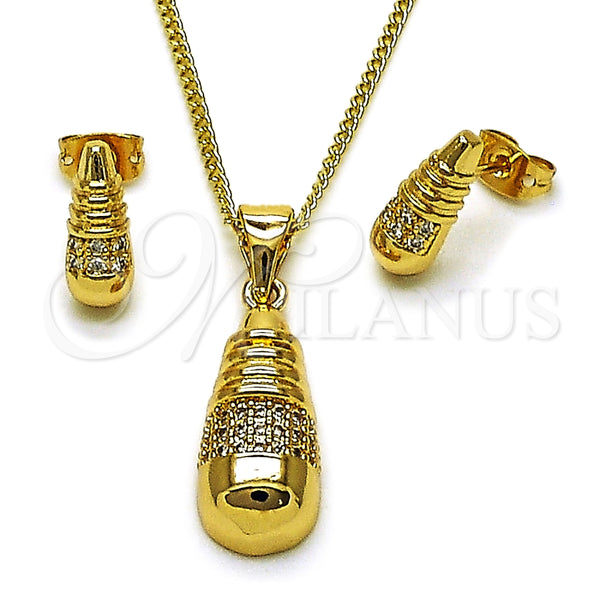 Juego de Arete y Dije de Adulto 10.342.0297 Oro Laminado, Diseño de Gota, con Micro Pave Blanca, Pulido, Tono Dorado