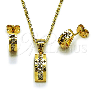 Juego de Arete y Dije de Adulto 10.342.0298 Oro Laminado, con Micro Pave Blanca, Pulido, Tono Dorado