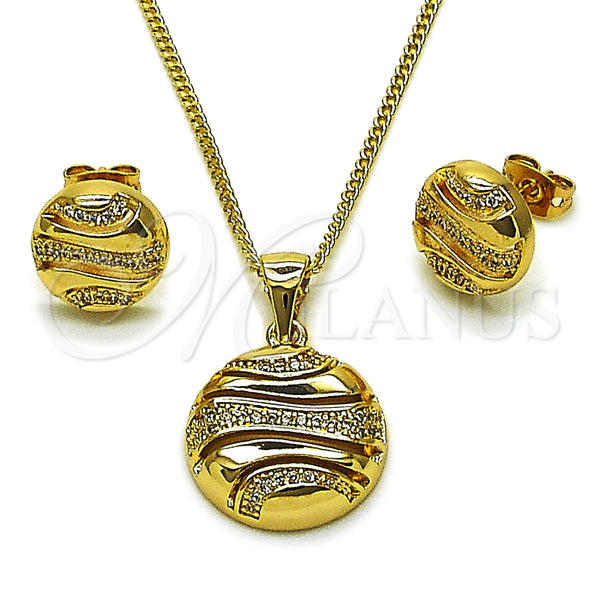 Juego de Arete y Dije de Adulto 10.342.0299 Oro Laminado, con Micro Pave Blanca, Pulido, Tono Dorado
