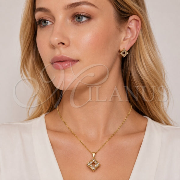 Juego de Arete y Dije de Adulto 10.342.0300 Oro Laminado, con Zirconia Cubica Blanca, Pulido, Tono Dorado