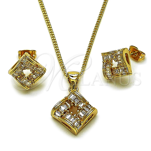 Juego de Arete y Dije de Adulto 10.342.0300 Oro Laminado, con Zirconia Cubica Blanca, Pulido, Tono Dorado
