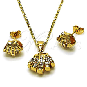 Juego de Arete y Dije de Adulto 10.342.0301 Oro Laminado, Diseño de Baguette, con Zirconia Cubica Blanca, Pulido, Tono Dorado