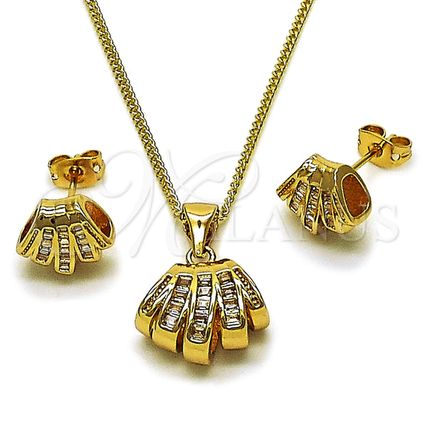 Juego de Arete y Dije de Adulto 10.342.0301 Oro Laminado, Diseño de Baguette, con Zirconia Cubica Blanca, Pulido, Tono Dorado