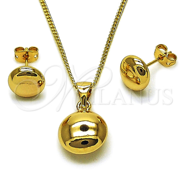 Juego de Arete y Dije de Adulto 10.342.0302 Oro Laminado, Diseño de Bola y Hueco, Pulido, Tono Dorado