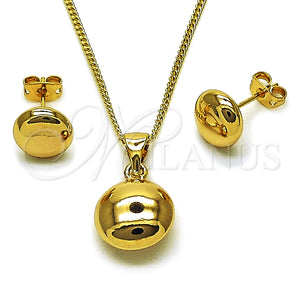 Juego de Arete y Dije de Adulto 10.342.0302 Oro Laminado, Diseño de Bola y Hueco, Pulido, Tono Dorado
