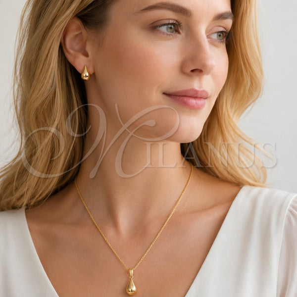 Juego de Arete y Dije de Adulto 10.342.0303 Oro Laminado, Diseño de Gota y Hueco, Pulido, Tono Dorado