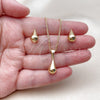 Juego de Arete y Dije de Adulto 10.342.0303 Oro Laminado, Diseño de Gota y Hueco, Pulido, Tono Dorado