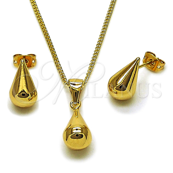 Juego de Arete y Dije de Adulto 10.342.0303 Oro Laminado, Diseño de Gota y Hueco, Pulido, Tono Dorado