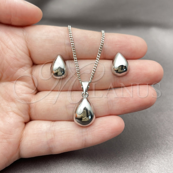 Juego de Arete y Dije de Adulto 10.342.0188.1 Rodio Laminado, Diseño de Gota, Pulido, Rodinado