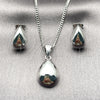 Juego de Arete y Dije de Adulto 10.342.0188.1 Rodio Laminado, Diseño de Gota, Pulido, Rodinado