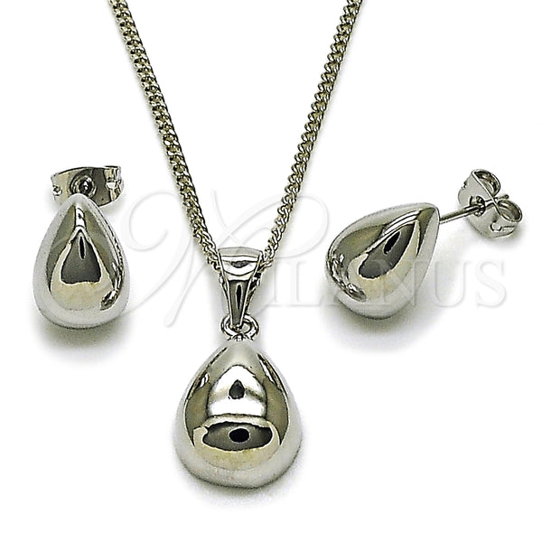 Juego de Arete y Dije de Adulto 10.342.0188.1 Rodio Laminado, Diseño de Gota, Pulido, Rodinado