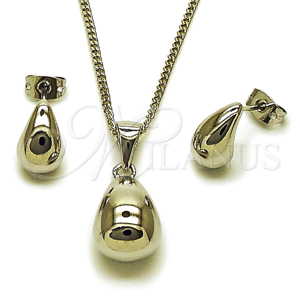 Juego de Arete y Dije de Adulto 10.342.0305 Rodio Laminado, Diseño de Gota, Pulido, Rodinado
