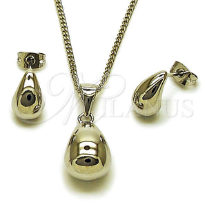 Juego de Arete y Dije de Adulto 10.342.0305 Rodio Laminado, Diseño de Gota, Pulido, Rodinado