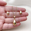 Juego de Arete y Dije de Adulto 10.342.0305.1 Oro Laminado, Diseño de Gota, Pulido, Tono Dorado