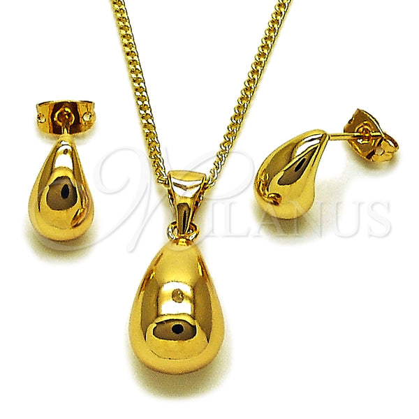 Juego de Arete y Dije de Adulto 10.342.0305.1 Oro Laminado, Diseño de Gota, Pulido, Tono Dorado