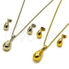 Juego de Arete y Dije de Adulto 10.342.0305.1 Oro Laminado, Diseño de Gota, Pulido, Tono Dorado