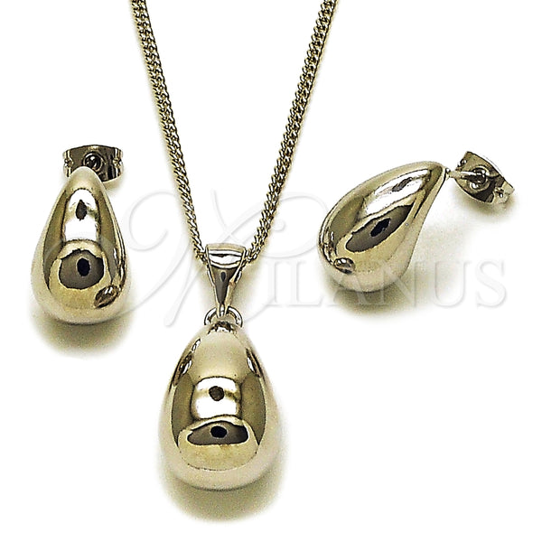 Juego de Arete y Dije de Adulto 10.342.0306 Rodio Laminado, Diseño de Gota, Pulido, Rodinado