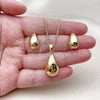 Juego de Arete y Dije de Adulto 10.342.0306.1 Oro Laminado, Diseño de Gota, Pulido, Tono Dorado