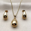 Juego de Arete y Dije de Adulto 10.342.0306.1 Oro Laminado, Diseño de Gota, Pulido, Tono Dorado