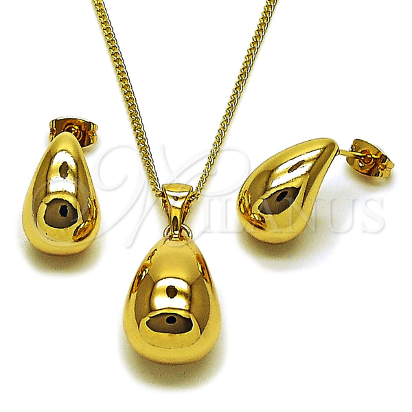 Juego de Arete y Dije de Adulto 10.342.0306.1 Oro Laminado, Diseño de Gota, Pulido, Tono Dorado