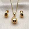 Juego de Arete y Dije de Adulto 10.342.0307 Oro Laminado, Diseño de Gota y Hueco, Pulido, Tono Dorado