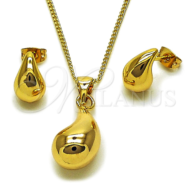 Juego de Arete y Dije de Adulto 10.342.0307 Oro Laminado, Diseño de Gota y Hueco, Pulido, Tono Dorado