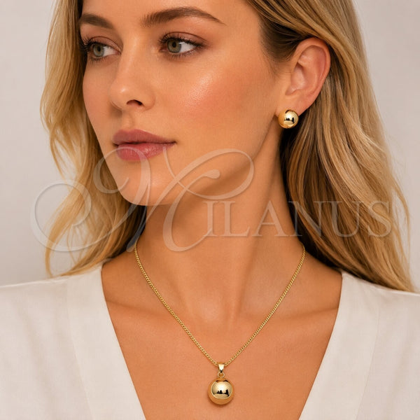 Juego de Arete y Dije de Adulto 10.342.0308 Oro Laminado, Diseño de Bola y Hueco, Pulido, Tono Dorado