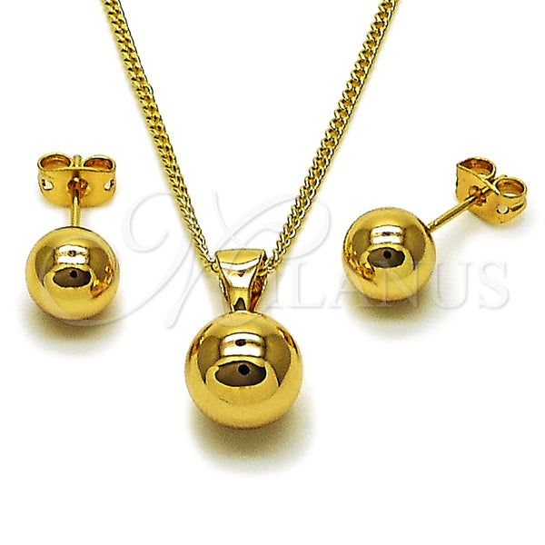 Juego de Arete y Dije de Adulto 10.342.0308 Oro Laminado, Diseño de Bola y Hueco, Pulido, Tono Dorado