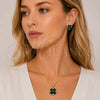 Juego de Arete y Dije de Adulto 10.342.0310 Oro Laminado, Diseño de Trébol de Cuatro Hojas y Corazón, con Zirconia Cubica Verde y Blanca, Pulido, Tono Dorado