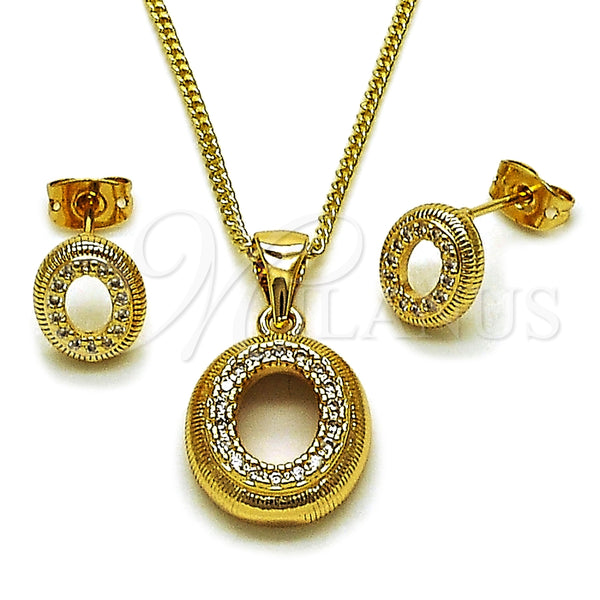 Juego de Arete y Dije de Adulto 10.342.0311 Oro Laminado, con Zirconia Cubica Blanca, Pulido, Tono Dorado