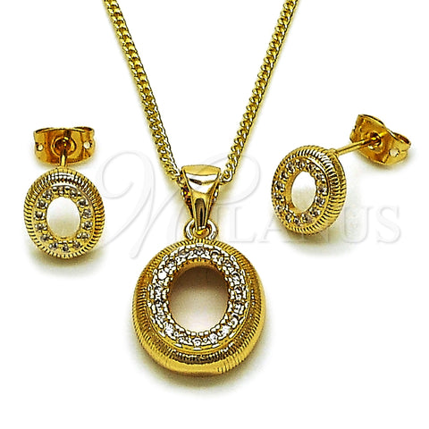 Juego de Arete y Dije de Adulto 10.342.0311 Oro Laminado, con Zirconia Cubica Blanca, Pulido, Tono Dorado