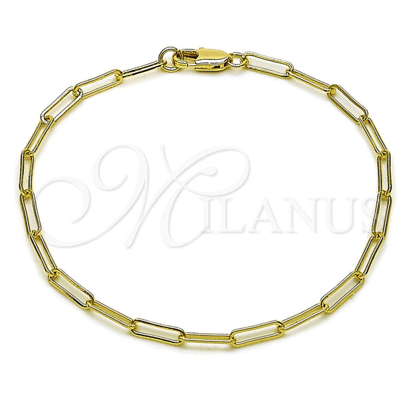 Pulsera Elegante 04.213.0274.07 Oro Laminado, Diseño de Paperclip, Pulido, Tono Dorado (Grosor 02.7 MM, 8 Pulgadas de Largo)