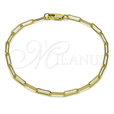 Pulsera Elegante 04.213.0274.07 Oro Laminado, Diseño de Paperclip, Pulido, Tono Dorado (Grosor 02.7 MM, 8 Pulgadas de Largo)