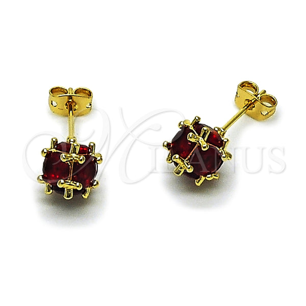 Arete Dormilona 02.342.0360.2 Oro Laminado, Diseño de Bola, con Zirconia Cubica Granate, Pulido, Tono Dorado