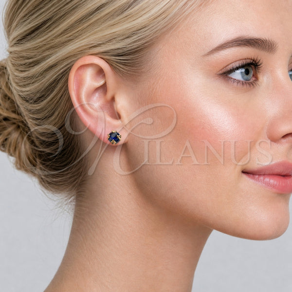 Arete Dormilona 02.342.0360.3 Oro Laminado, Diseño de Bola, con Zirconia Cubica Zafiro Azul, Pulido, Tono Dorado