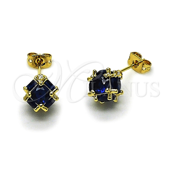 Arete Dormilona 02.342.0360.3 Oro Laminado, Diseño de Bola, con Zirconia Cubica Zafiro Azul, Pulido, Tono Dorado