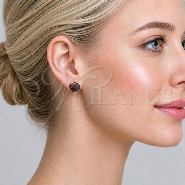 Arete Dormilona 02.342.0357.1 Oro Laminado, con Opal Jet, Pulido, Tono Dorado