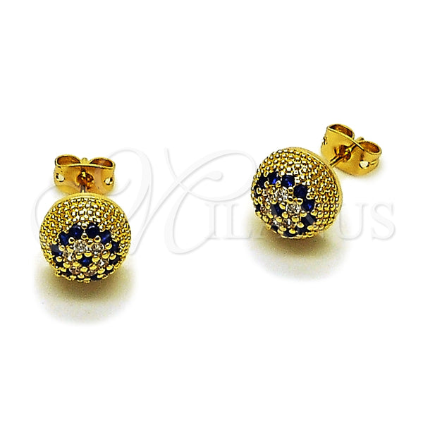 Arete Dormilona 02.342.0168.1 Oro Laminado, Diseño de Bola, con Micro Pave Zafiro Azul y Blanca, Pulido, Tono Dorado