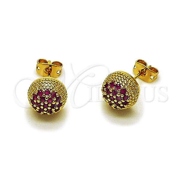 Arete Dormilona 02.342.0168.2 Oro Laminado, Diseño de Bola, con Micro Pave Rubi, Pulido, Tono Dorado