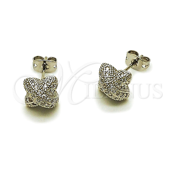 Arete Dormilona 02.342.0251.1 Rodio Laminado, con Micro Pave Blanca, Pulido, Rodinado