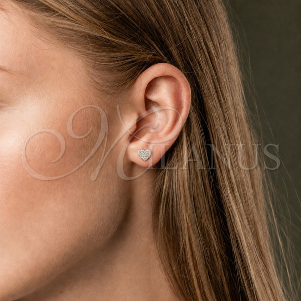 Arete Dormilona 02.342.0016.1 Rodio Laminado, Diseño de Corazón, con Zirconia Cubica Blanca, Pulido, Rodinado