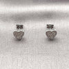 Arete Dormilona 02.342.0016.1 Rodio Laminado, Diseño de Corazón, con Zirconia Cubica Blanca, Pulido, Rodinado