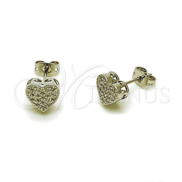 Arete Dormilona 02.342.0016.1 Rodio Laminado, Diseño de Corazón, con Zirconia Cubica Blanca, Pulido, Rodinado