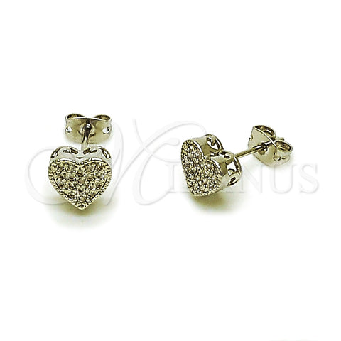 Arete Dormilona 02.342.0016.1 Rodio Laminado, Diseño de Corazón, con Zirconia Cubica Blanca, Pulido, Rodinado