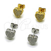 Arete Dormilona 02.342.0016.1 Rodio Laminado, Diseño de Corazón, con Zirconia Cubica Blanca, Pulido, Rodinado