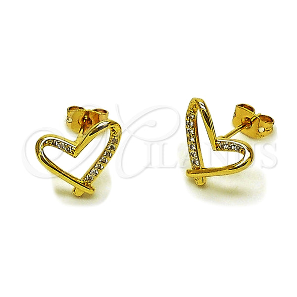 Arete Dormilona 02.342.0366 Oro Laminado, Diseño de Corazón, con Micro Pave Blanca, Pulido, Tono Dorado