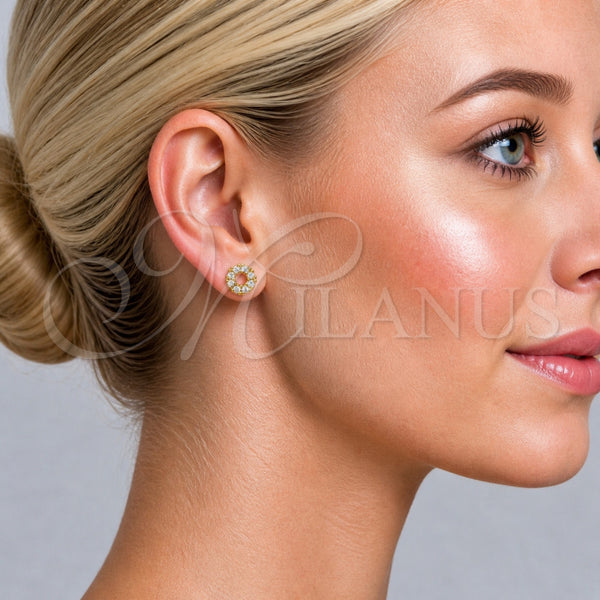Arete Dormilona 02.342.0368 Oro Laminado, con Zirconia Cubica Blanca, Pulido, Tono Dorado